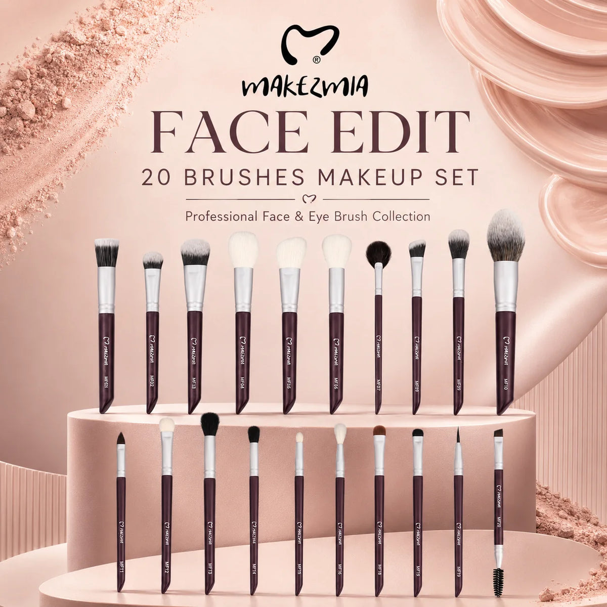 Makezmia Face Edit 20-Piece Professional Makeup Brush Set