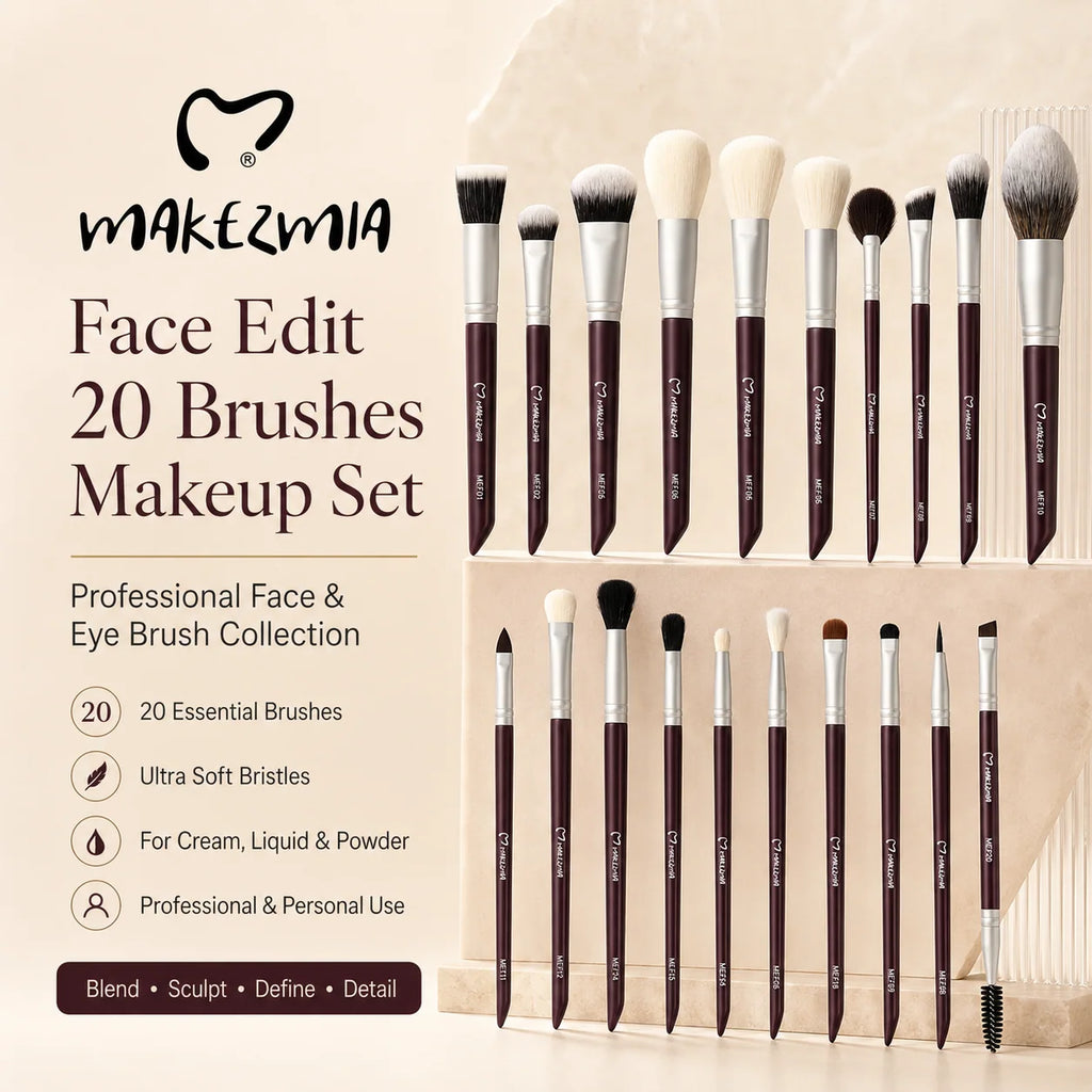 Makezmia Face Edit 20-Piece Professional Makeup Brush Set