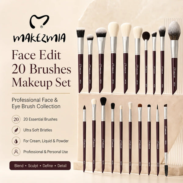 Makezmia Face Edit 20-Piece Professional Makeup Brush Set