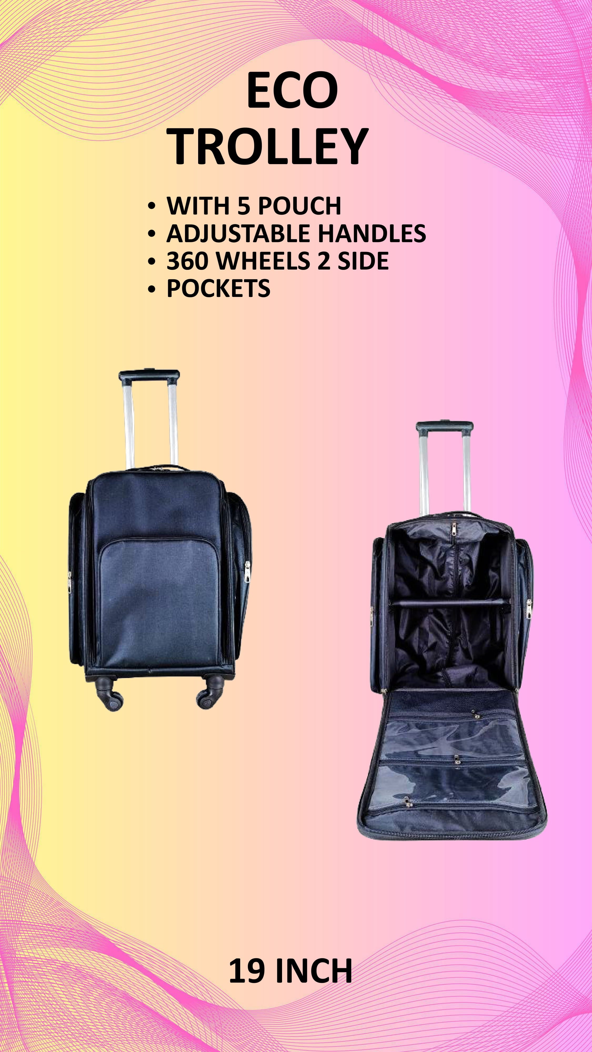 Eco Makeup Trolley Bag | Vanity – 19 Inch | With 5 Pouches, 360° Wheels & Side Pockets Main image