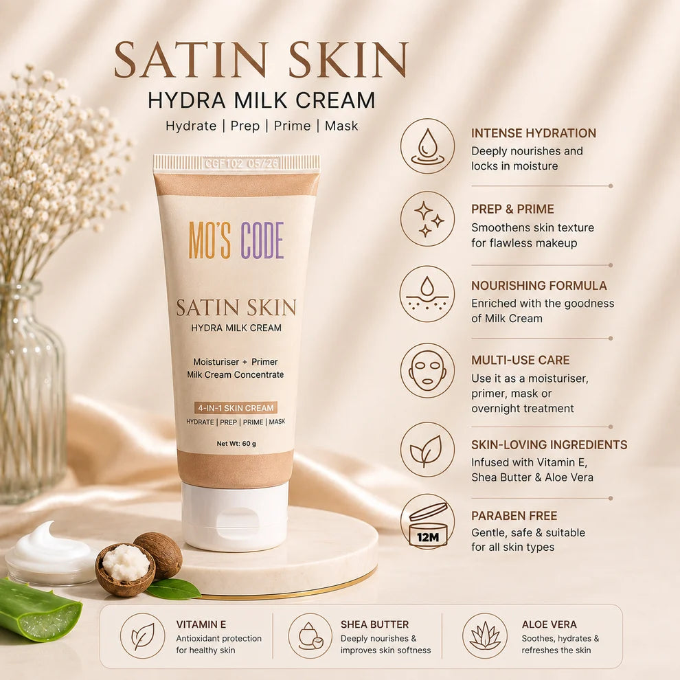 MO’S CODE Satin Skin Hydra Milk Cream - 4-in-1 Moisturizer & Primer, 60g