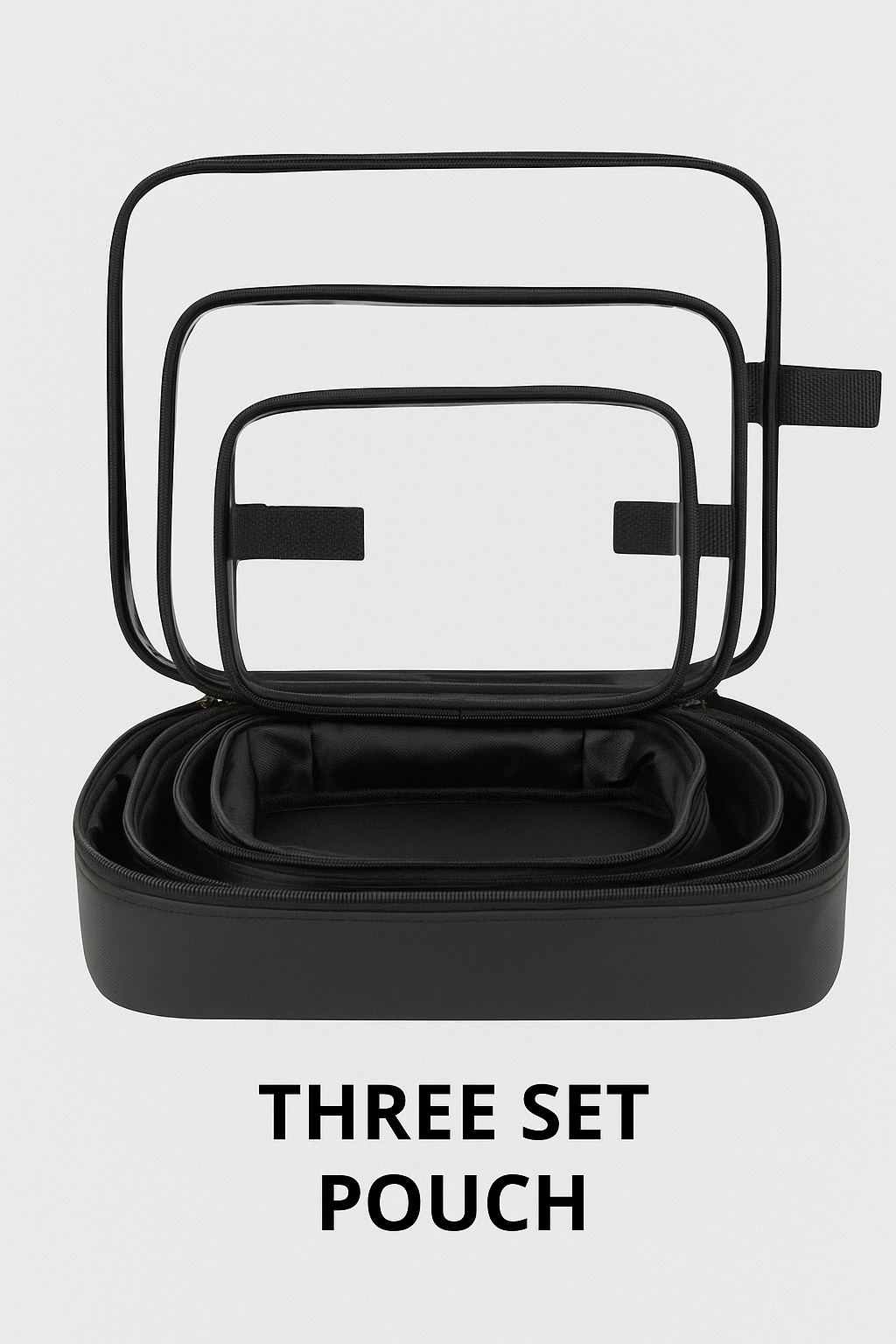 Black Transparent Travel Pouch Set – Pack of 3 (Waterproof, Multipurpose) Main image