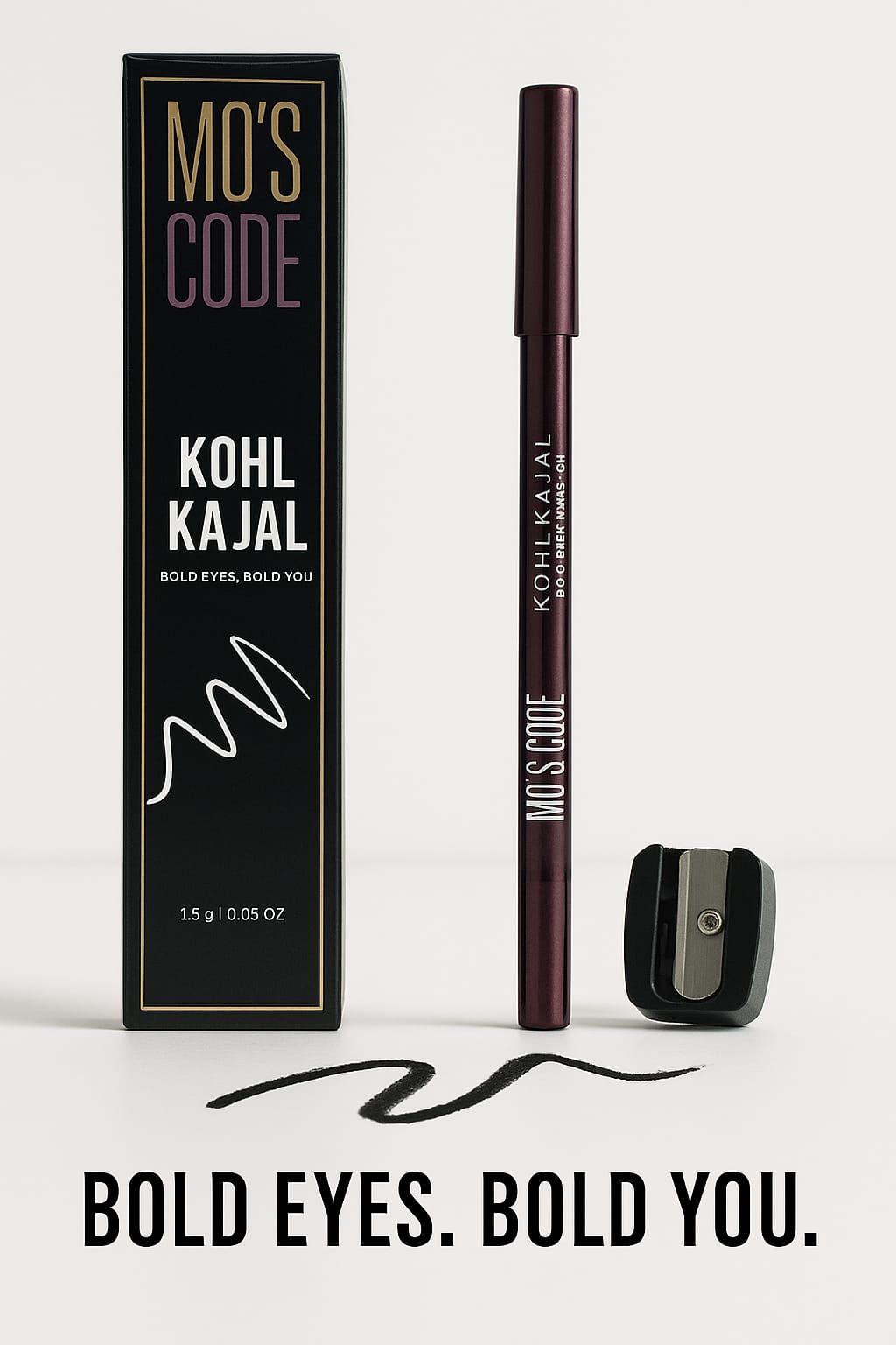 MO’S CODE Kohl Kajal – black eyeliner pencil with sharpener and box – bold eyes makeup product Main image