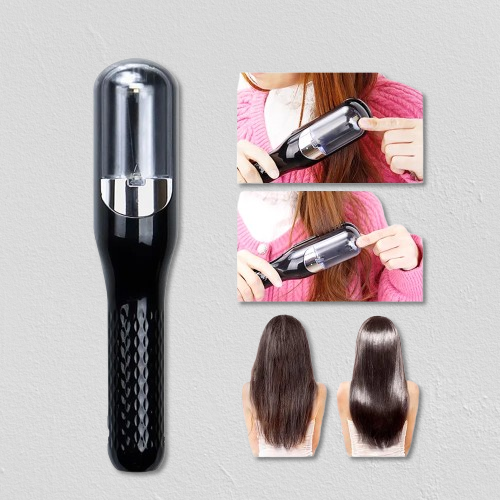 Cordless RH-6668 hair trimmer shown in use on long hair with before and after results. Main image