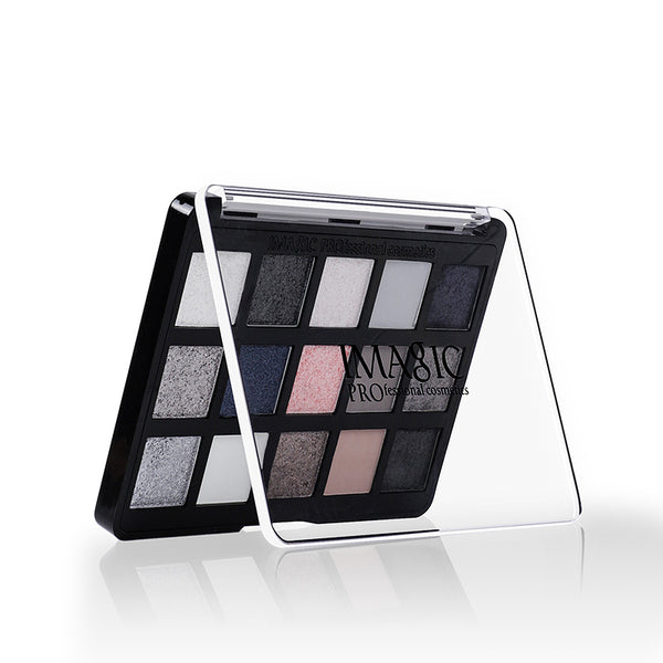 Styled flat lay of IMAGIC Aurora Palette with makeup props and background accessories