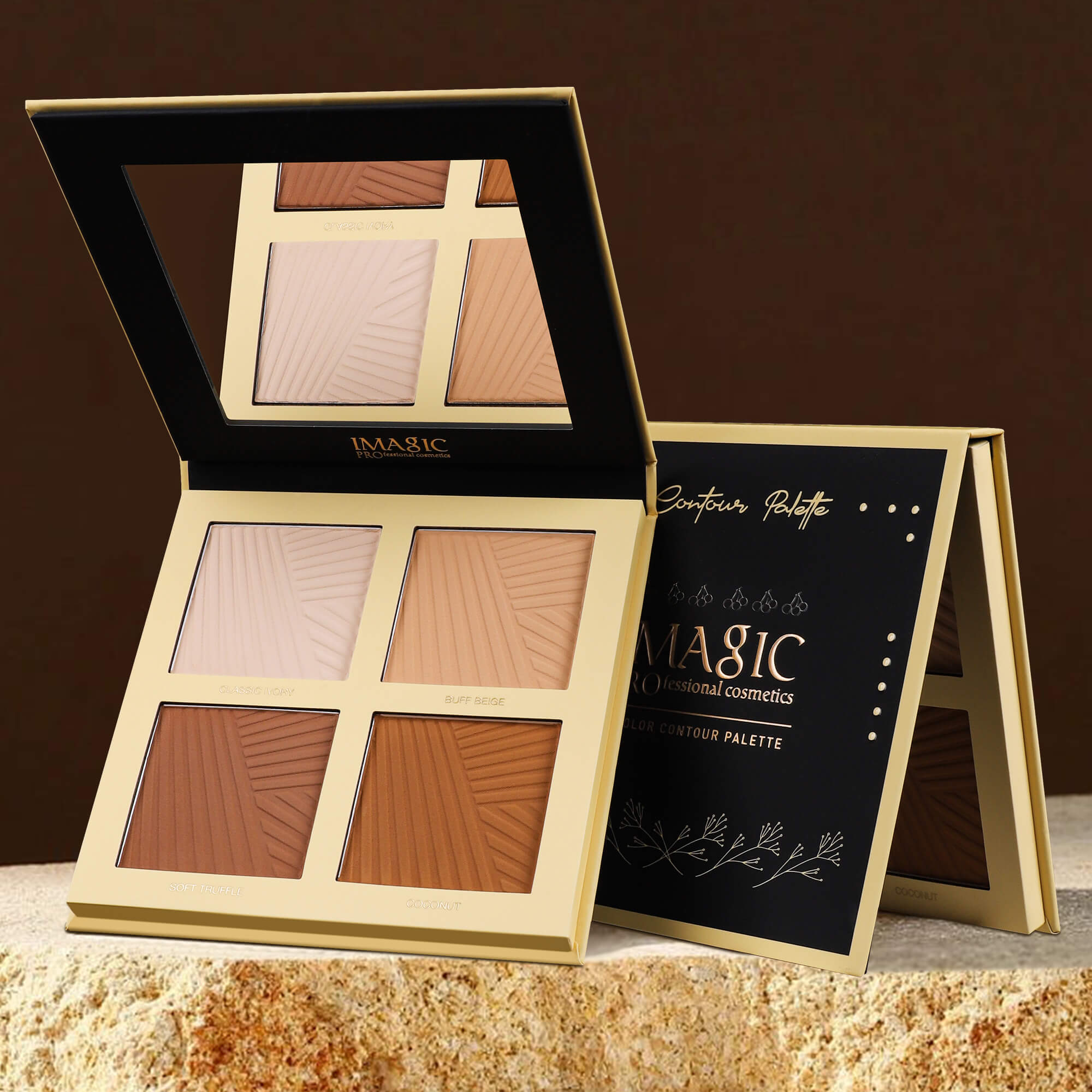 Angled view of IMAGIC contour palette with lid and shades visible