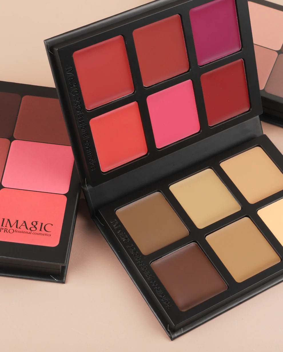 Open view of IMAGIC FA145 palette with cream blushes and foundations Main image