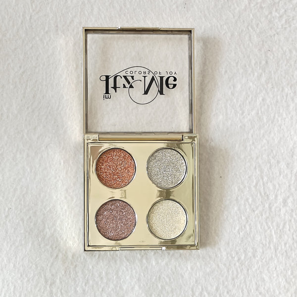 Glitter eyeshadow palette swatches from Itz Me Shade 02 – coral, silver, champagne, rose gold