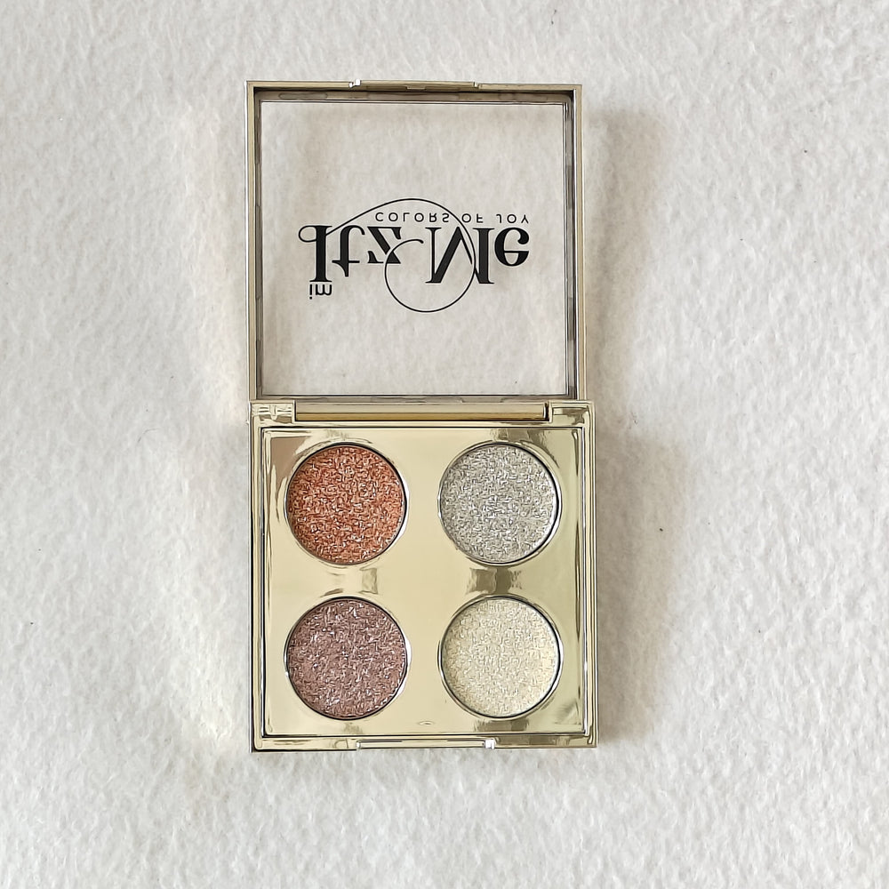 Glitter eyeshadow palette swatches from Itz Me Shade 02 – coral, silver, champagne, rose gold