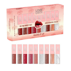 Gloss It Up mini gloss tubes by Love Earth shown with names and colors