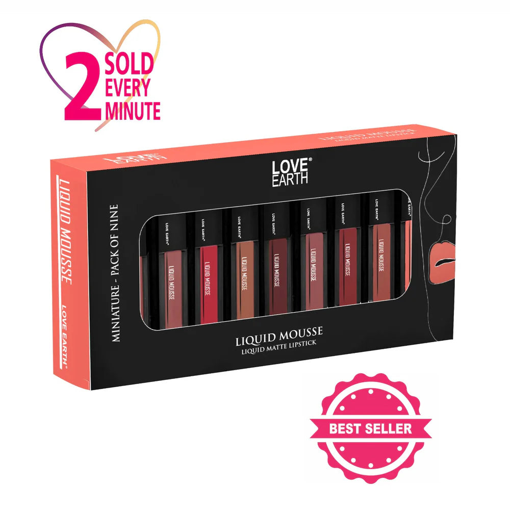 Love Earth Liquid Mousse Lipstick Set – 9 miniature shades in packaging Main image