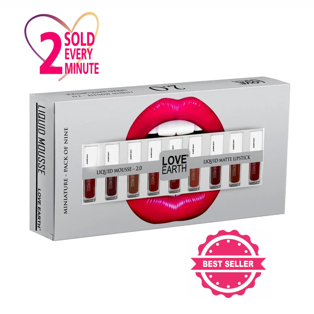 Love Earth Liquid Mousse 2.0 lipstick set with 9 mini matte shades and stylish box Main image