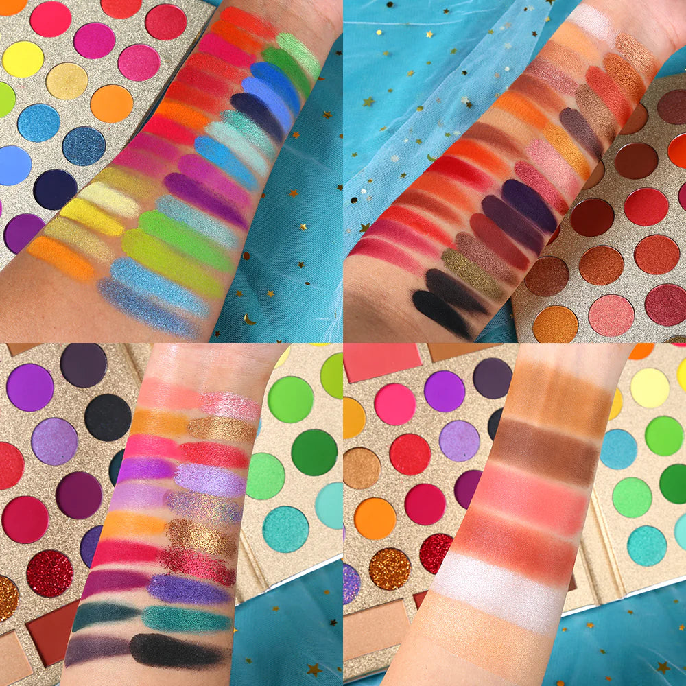 Rainbow and bold matte shades from the Color Splashes section of the UCANBE Pretty All Set Gold Edition palette