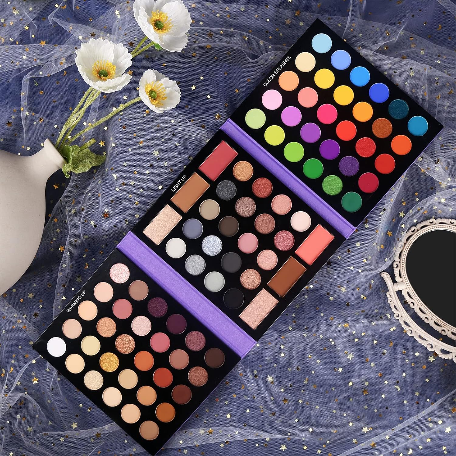 Folded view of UCANBE Pretty All Set 2 eyeshadow palette in purple travel-friendly case