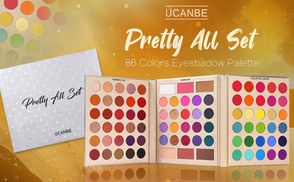 Folded view of UCANBE Pretty All Set Gold Edition palette in gold travel-friendly case